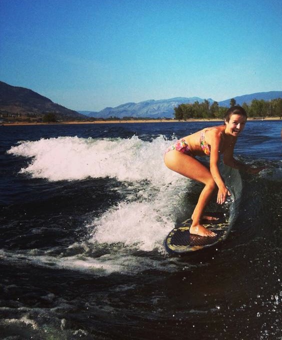 Vikki wakeboarding on the lake
