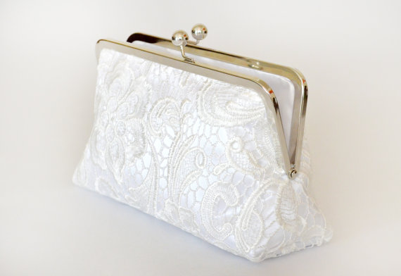 Silk Lace - White on White - Bridal Clutch Handmade by Lolis Creations